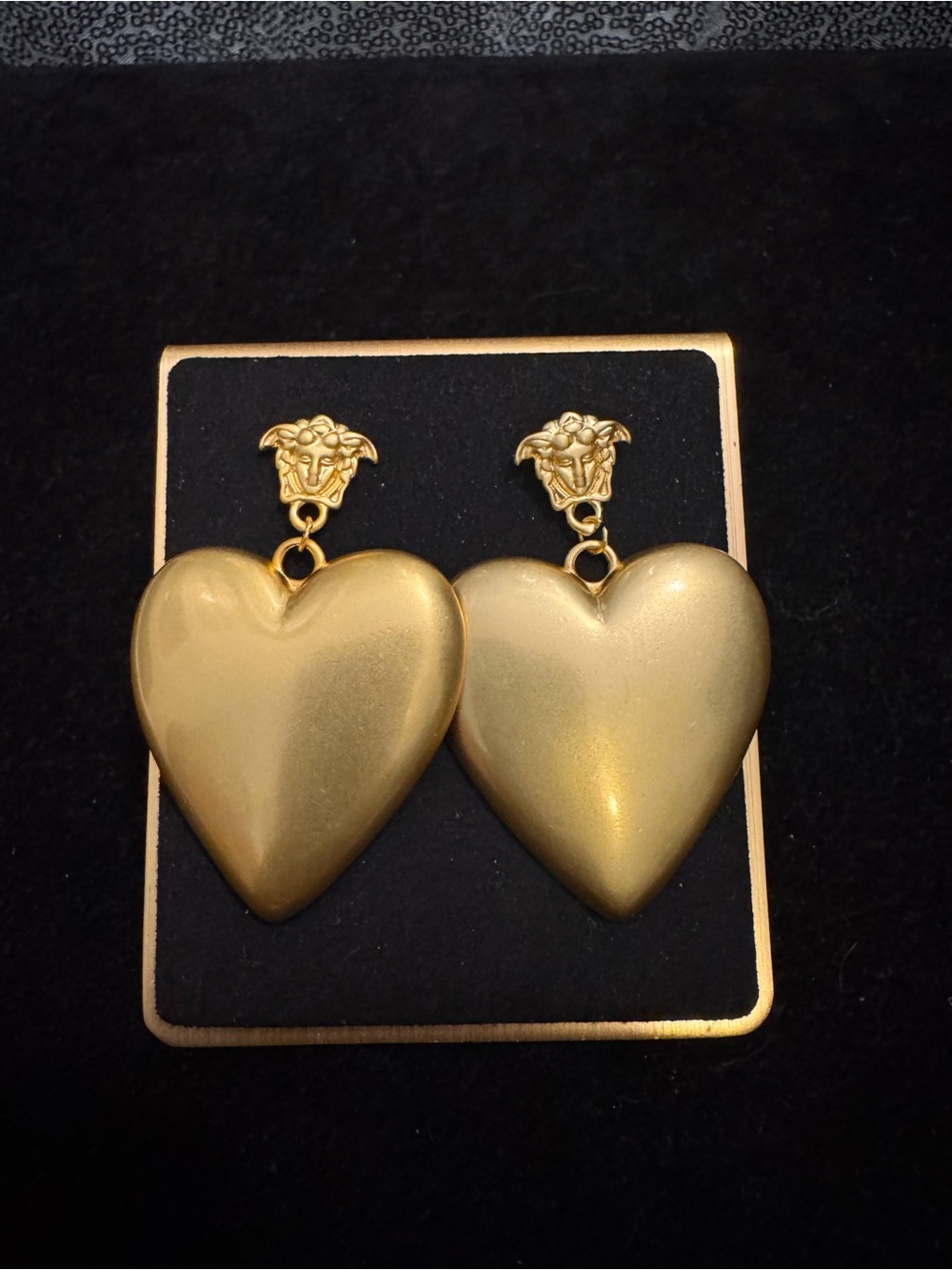 Versace Gold Heart Drop Earrings with Medusa Studs